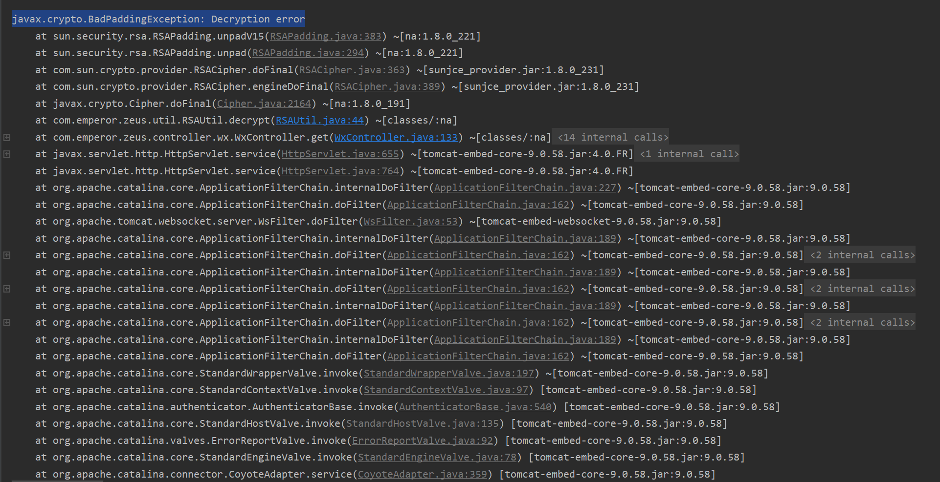 javax crypto badpaddingexception unknown block type