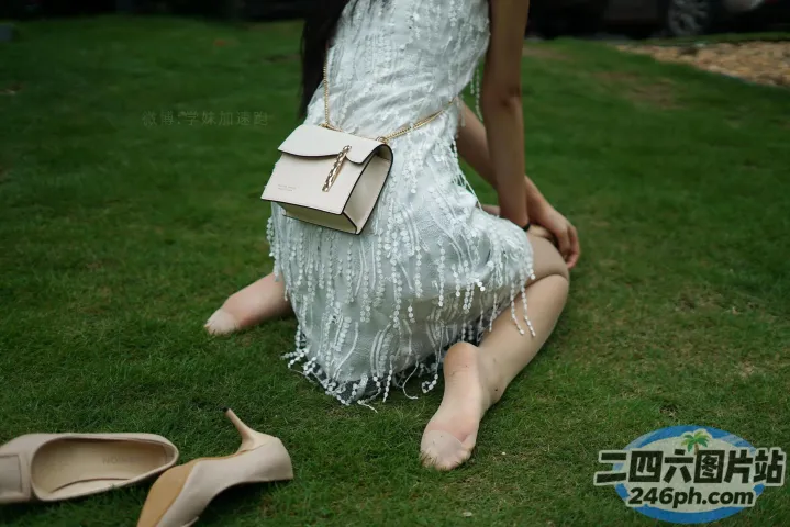 Araffe 拿着钱包和鞋子坐在草地上