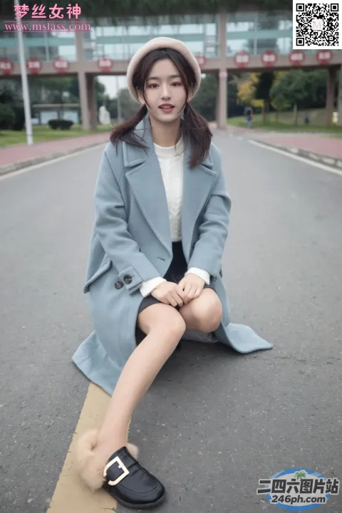 一个戴着帽子坐在路边的女人