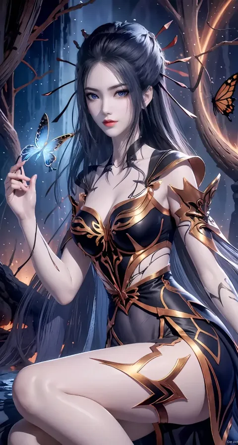 动漫女孩手里拿着蝴蝶，手里拿着蝴蝶