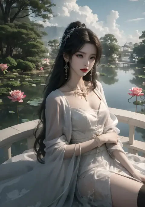 阿拉菲女人坐在长凳上，手里拿着一杯酒