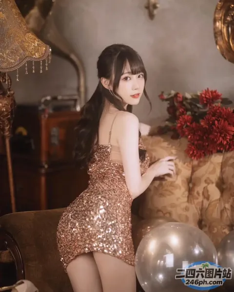 一个穿着裙子的女人站在沙发附近的特写