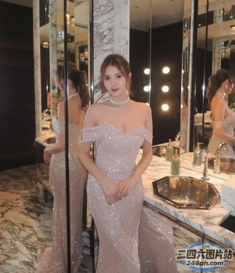 有个女人站在有镜子的浴室里