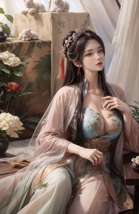 一个穿着裙子的女人坐在椅子上的画