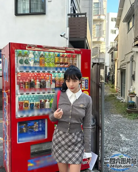 自动售货机旁边站着一名女子