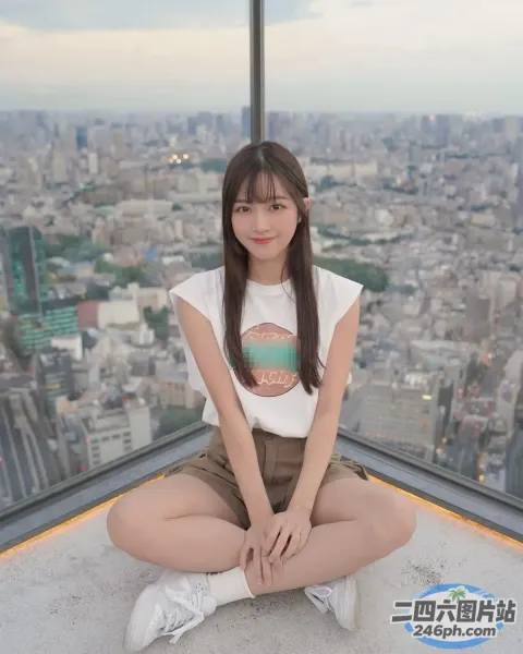 一位女士坐在窗前的窗台上，可欣赏城市景观