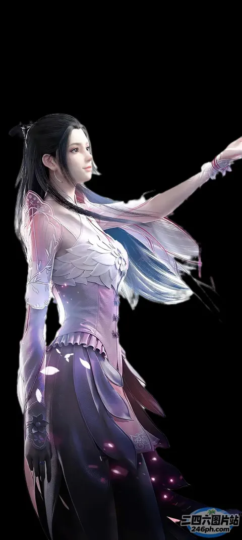 长发白裙持剑的动漫少女