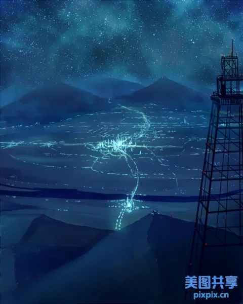 星空，塔楼和城市景观