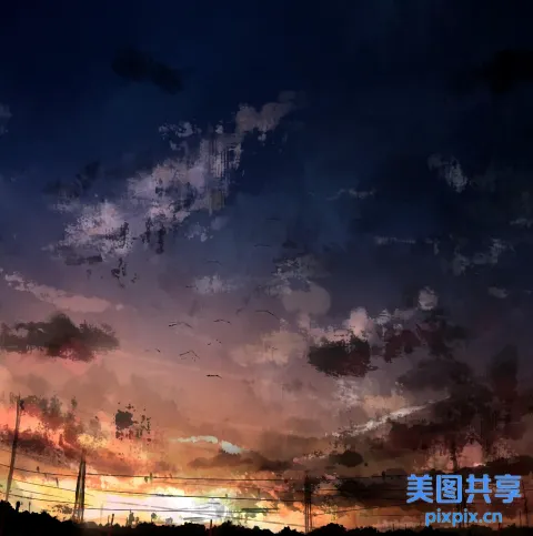 有一张日落的画面，天空和云彩