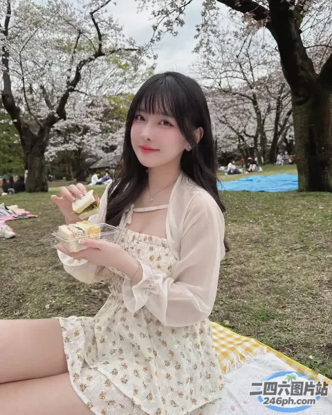 阿拉菲女孩坐在毯子上吃公园里的三明治