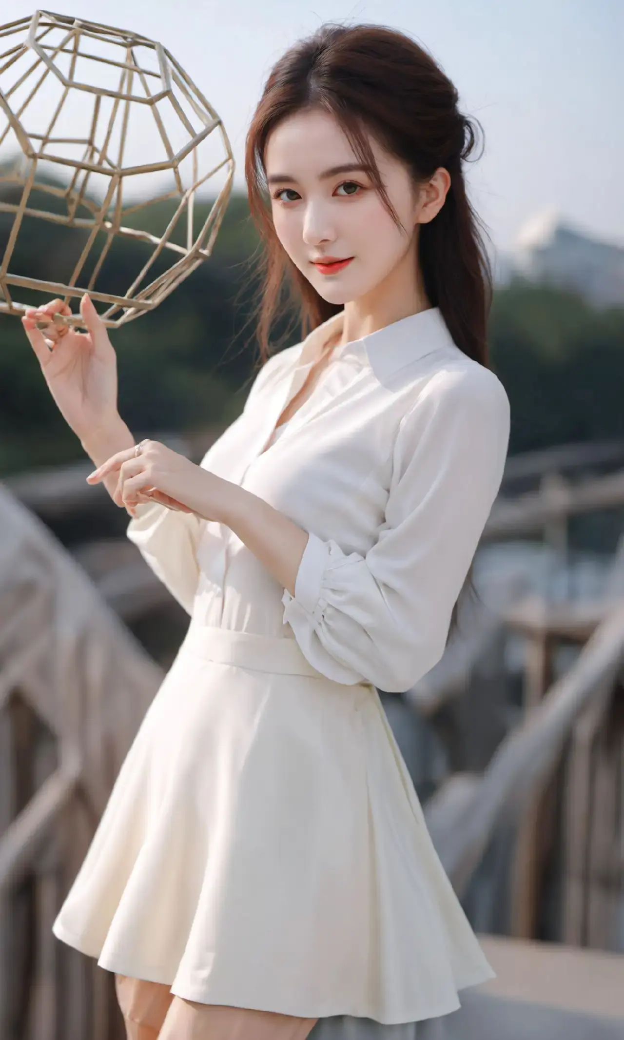 一个女人手里拿着一个金属球的特写
