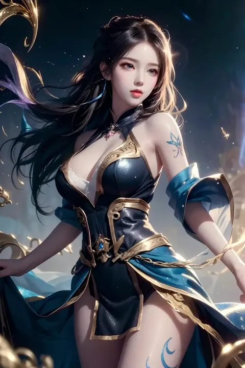 一个身穿黑金相间的衣服拿着剑的女人