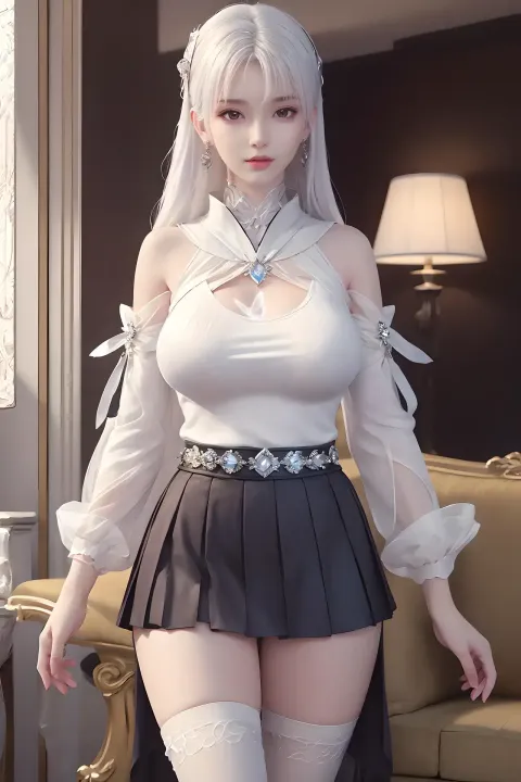 动漫 - 穿着白色上衣和黑色裙子的女人的风格形象