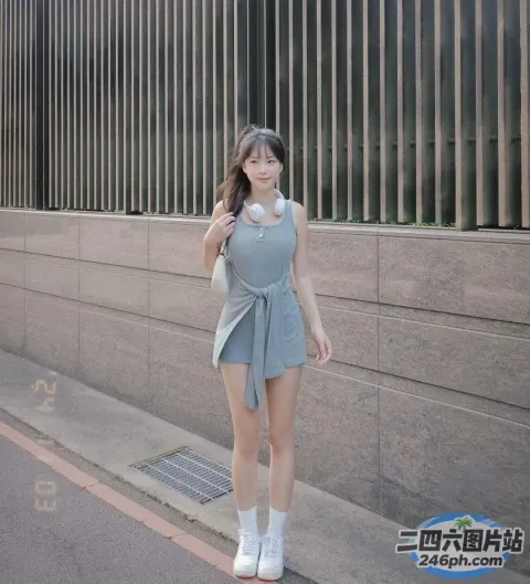 有个女人站在街边，正在用手机说话