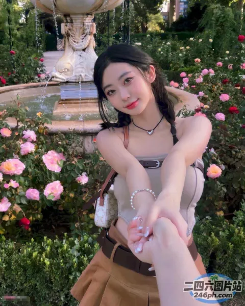 喷泉前有个女人牵着男人的手