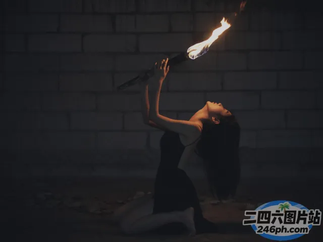 阿拉菲女子 手臂上拂着一只鸟，高举着一根火棍