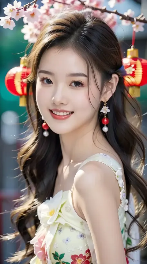 一个穿着连衣裙和花头饰的女人的特写