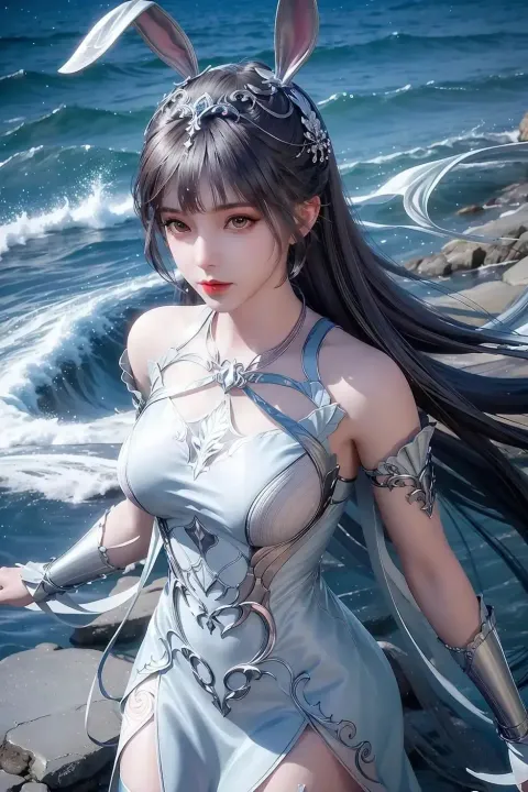 一个在海边穿着裙子的女人的特写