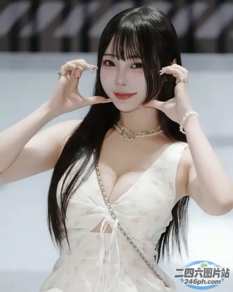 一名身穿白色连衣裙的女子合影留念