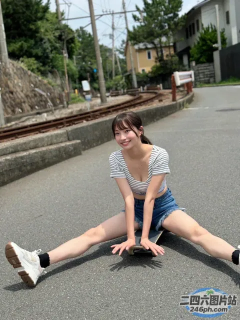 阿拉夫德女人坐在地上，她的滑板放在路中间