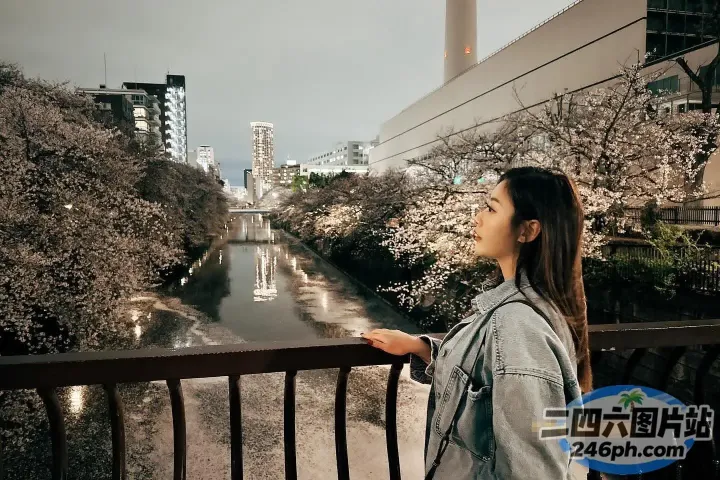 阿拉夫德女人看着背景中的河流和建筑物