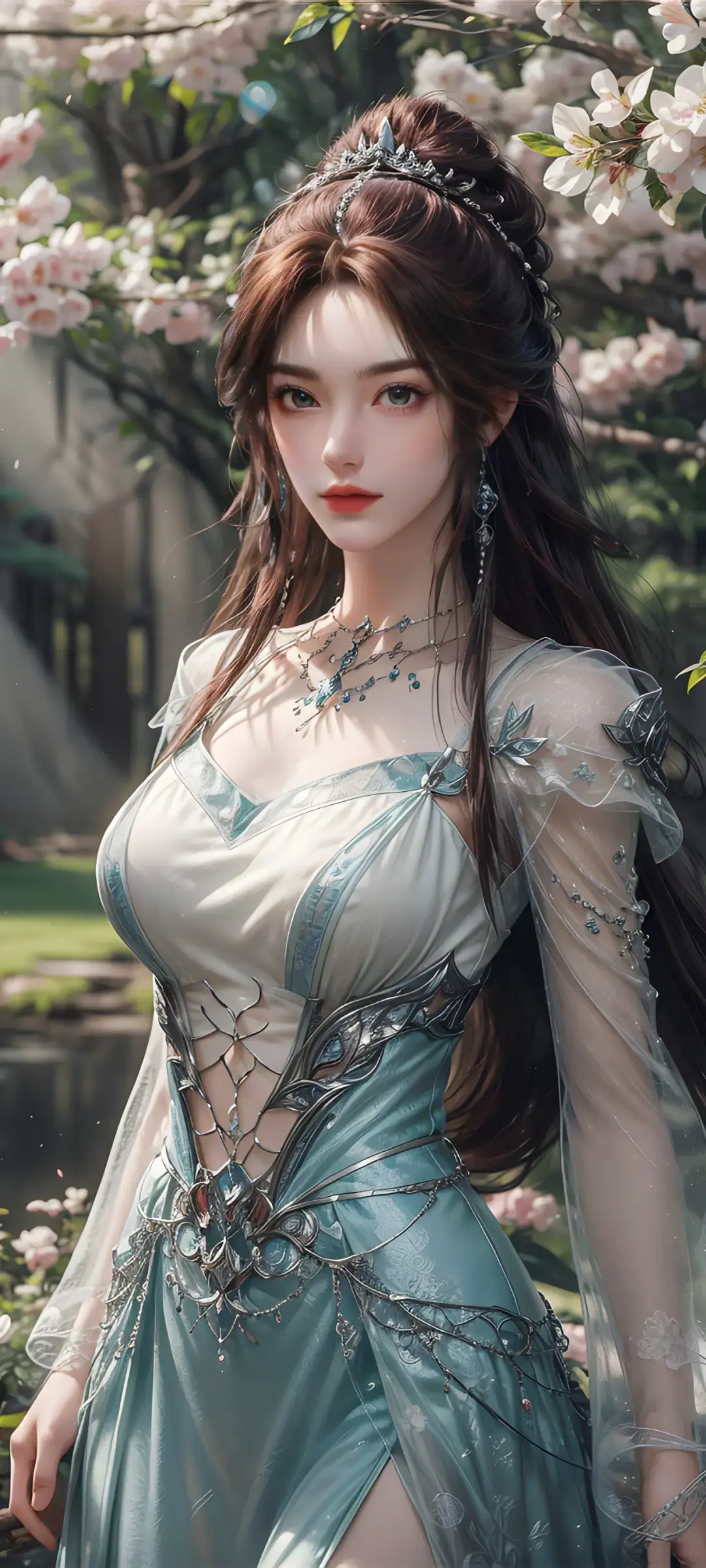 一个穿着裙子、头发上插着一朵花的女人的特写