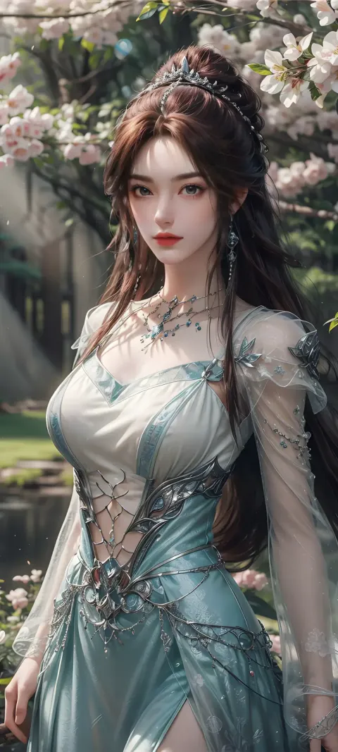 一个穿着裙子、头发上插着一朵花的女人的特写