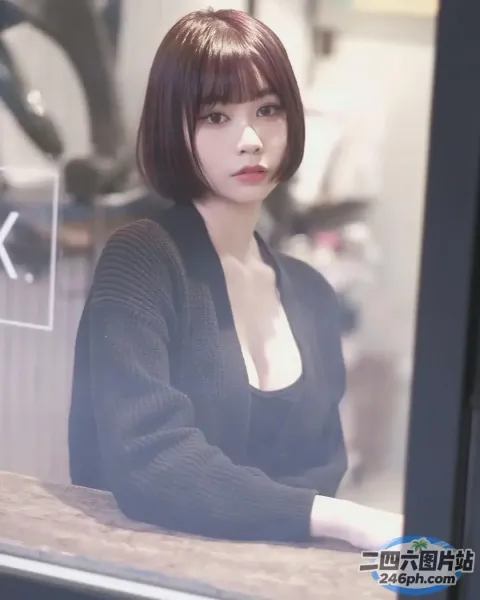 一位女士坐在桌子旁，手里拿着一杯咖啡