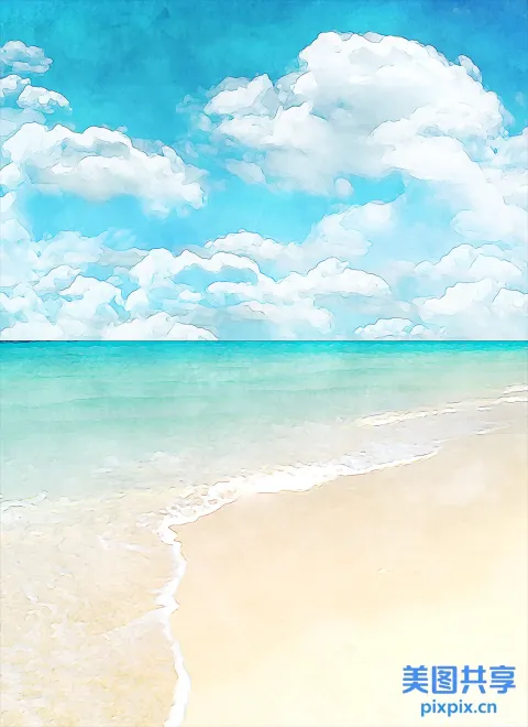 蓝天白云的海滩画