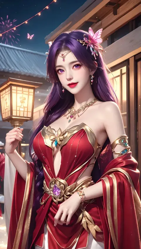 一个身穿红色连衣裙、手持剑的女人的特写