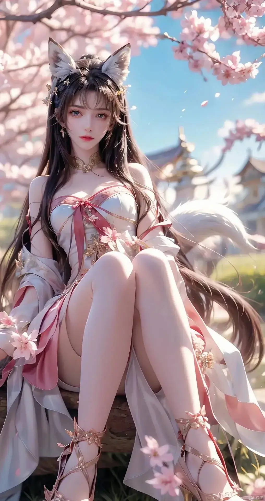 一个女人坐在树下的长凳上的特写