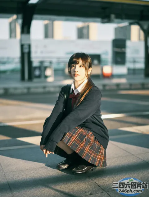 地上坐着一个穿着校服的女人