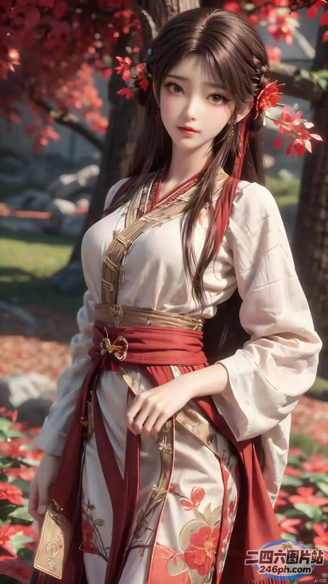身着传统服饰的阿拉夫亚洲女性摆姿势拍照