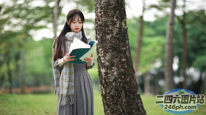 阿拉夫德女人在公园的树旁看书