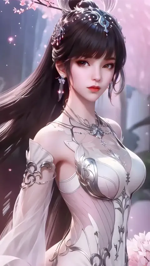 一位留着长发、身穿裙子的女人站在一棵树前