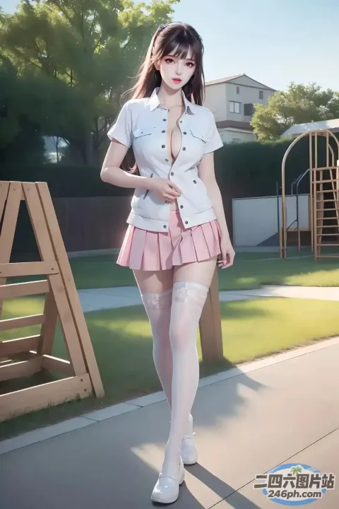 有个短裙白衬衫女子摆姿势