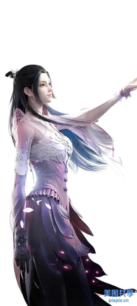 长发白裙持剑的动漫少女