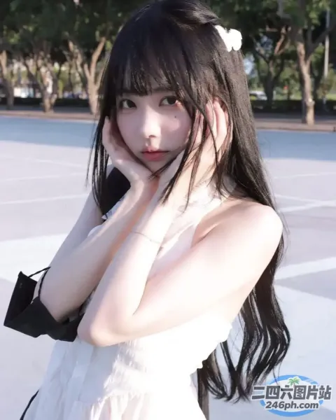 一位穿着白色连衣裙的长发女子的特写