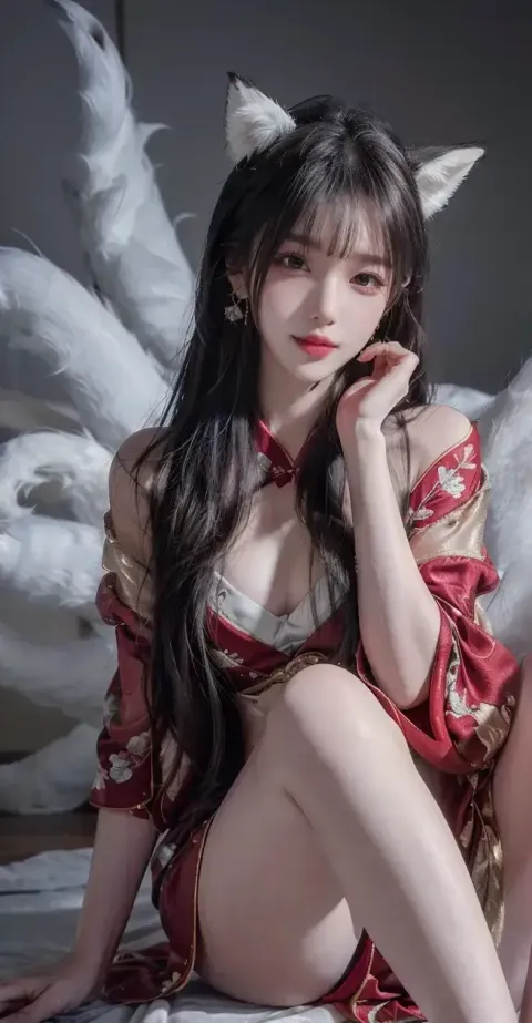 一个身穿红金相间服装的女人的特写