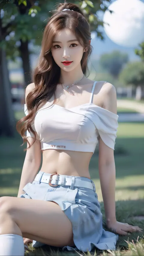 田野里坐在地上的女人的特写