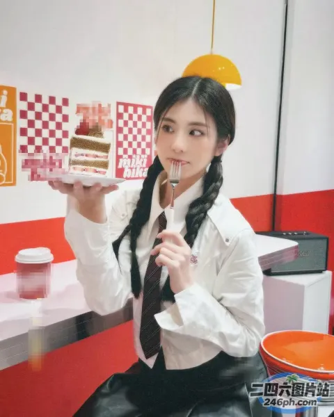 有个女人手里拿着一块蛋糕