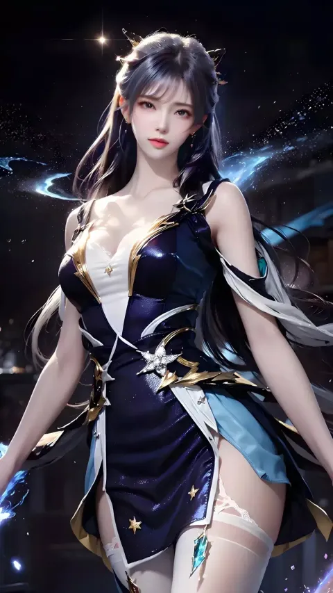 一个穿着剑和星星的裙子的女人