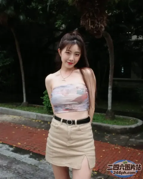身穿裙子的 arafed 亚洲女子摆姿势拍照