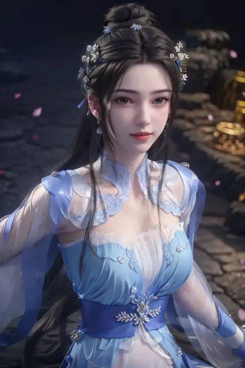 一个身穿蓝色连衣裙搭配白色连衣裙和蓝色连衣裙的女人