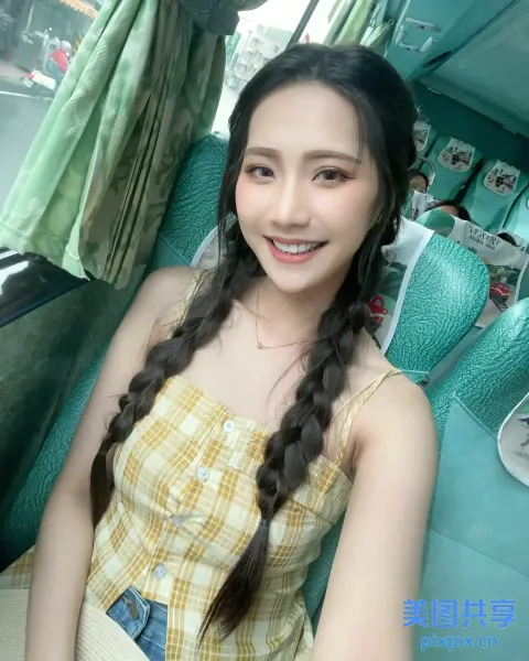 坐在公共汽车上的辫子头发的 araffe 女人