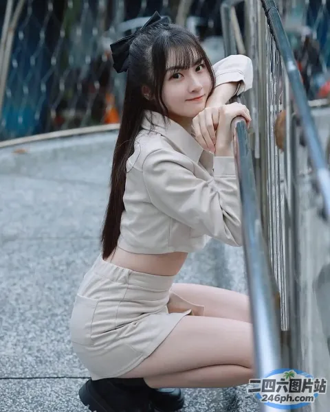 一个穿着短裙的女人坐在窗台上的特写