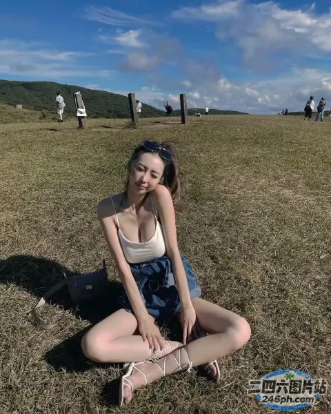 Araffe 坐在田野的地上，拿着相机