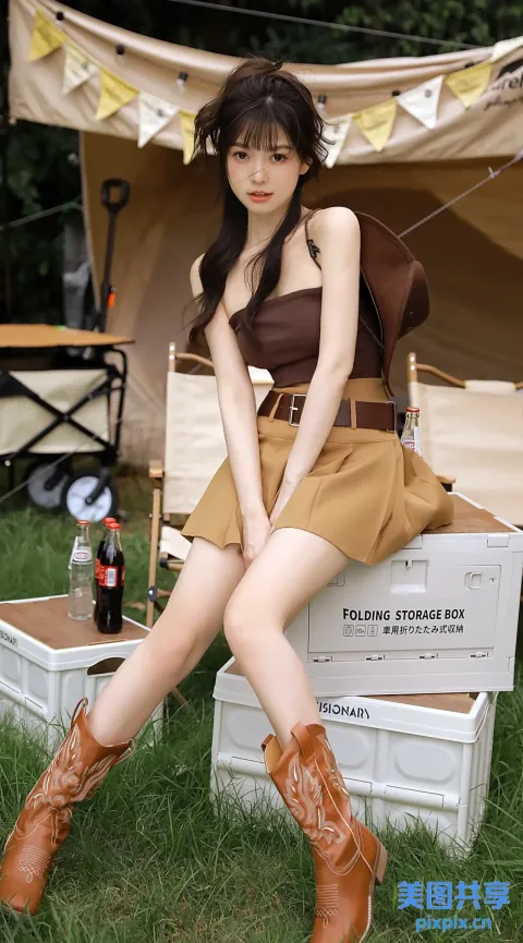 阿拉夫坐在田野里的板条箱上，拿着啤酒