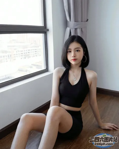 一个女人坐在靠近窗户的地板上的特写