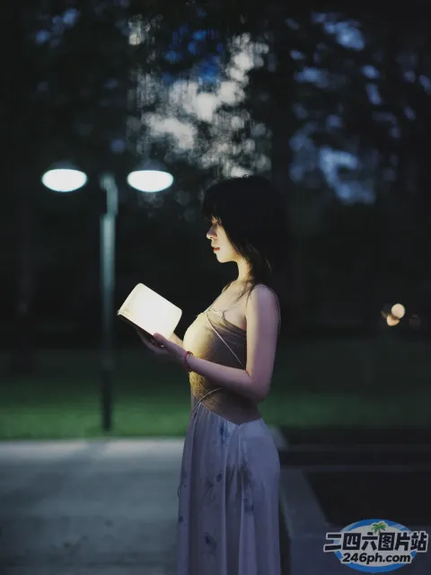 阿拉夫德女人晚上在公园里看书